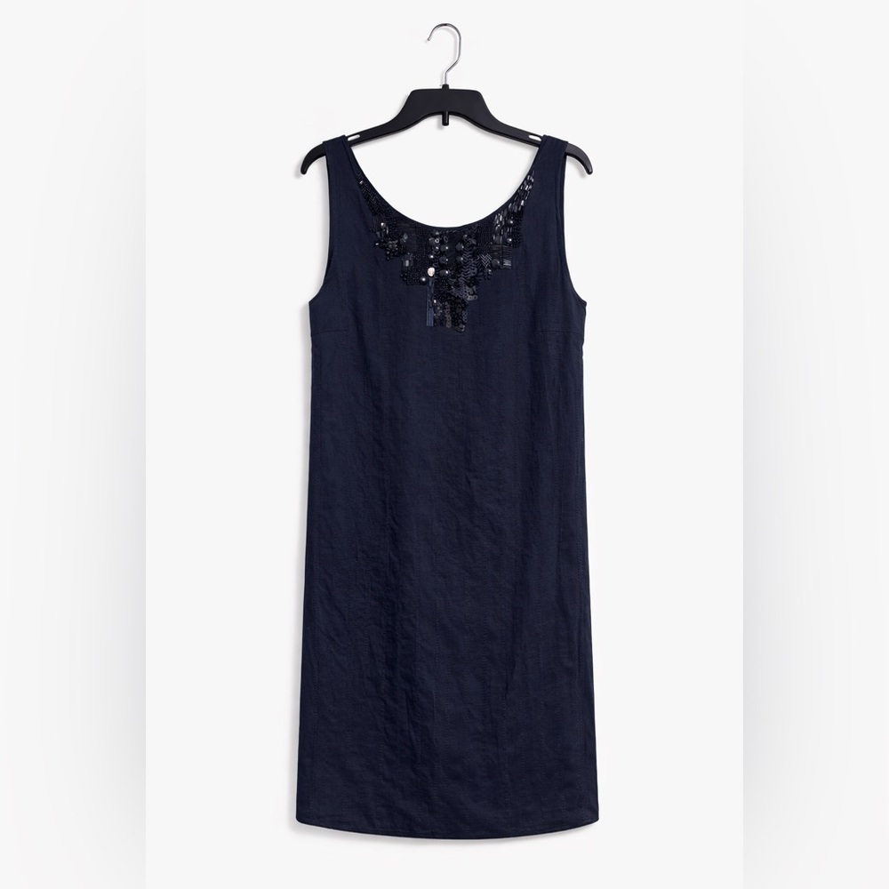 Magaschoni Black Sleeveless Embellished Shift Dress Sz16 Lined Evening Cocktail - Picture 1 of 2